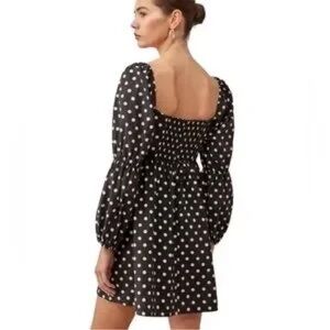 Reformation Black and White Polka Dot Square-Neck Mini Dress